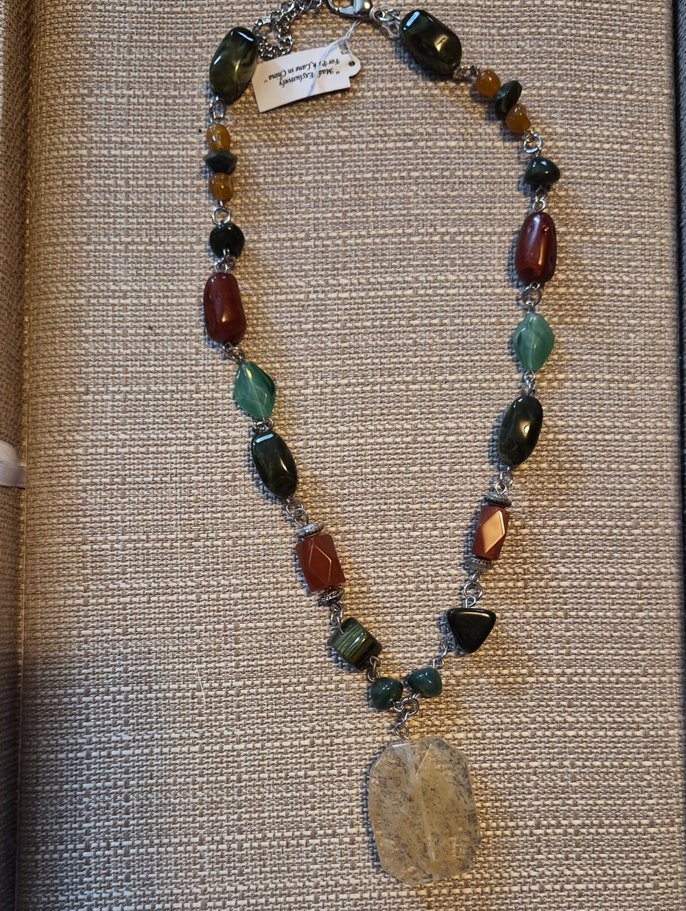 Park Lane Multicolor Stone Pendant Necklace with Green and Brown Accents